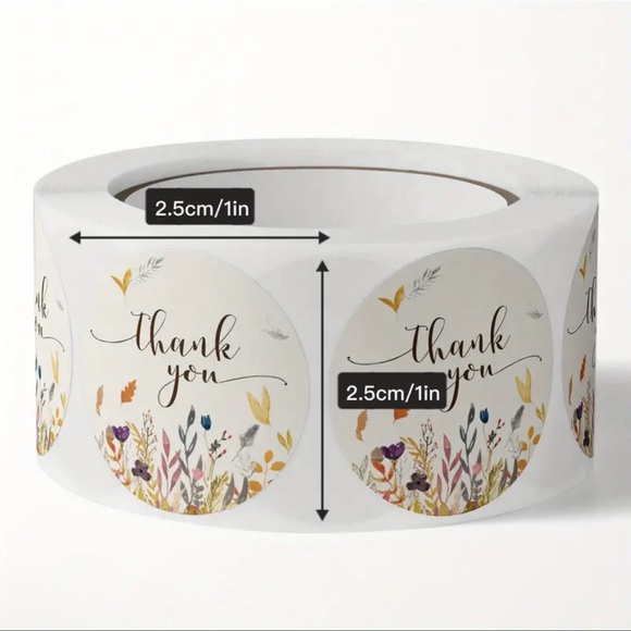 500pcs Floral Glossy Finish Round Thank You Labels - Picture 3 of 4